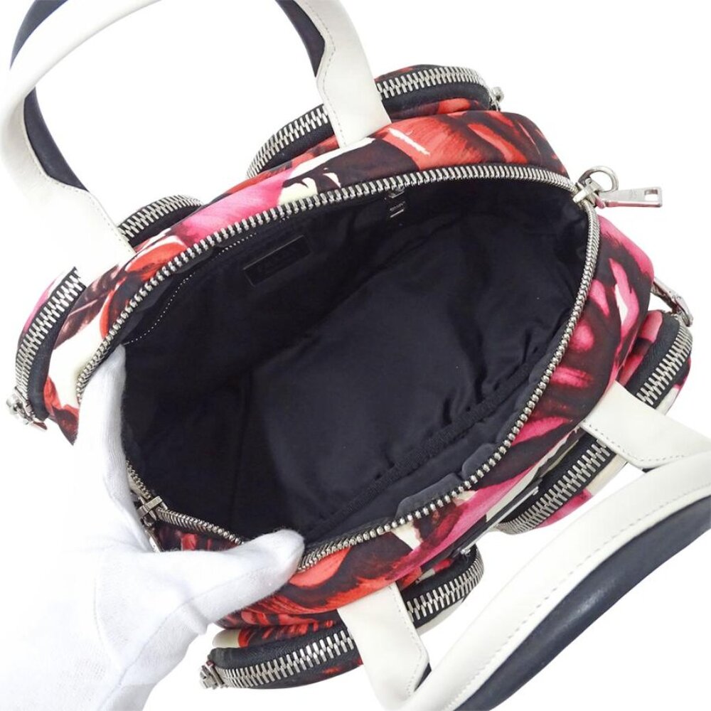 Prada Rose Nylon Handbag Tote Bag Zip Flowers Pockets Red Pink Black Purse NEW - Picture 6 of 6